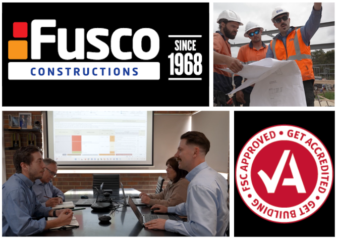 image of fusco constructions workers, fucso constructions logo and OFSC tick logo